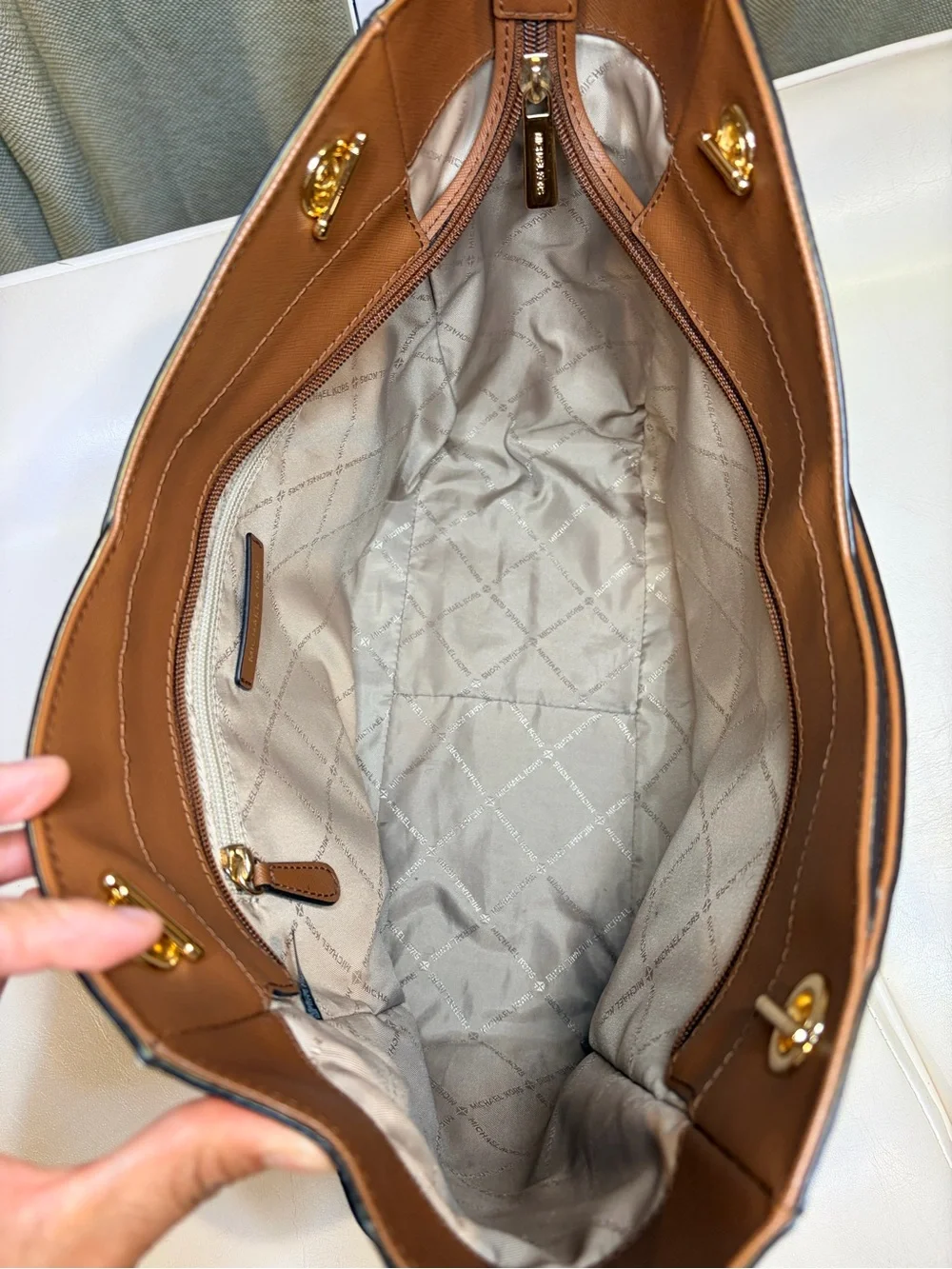 Michael Kors Cream & Brown MK Signature Tote with Gold Hardware